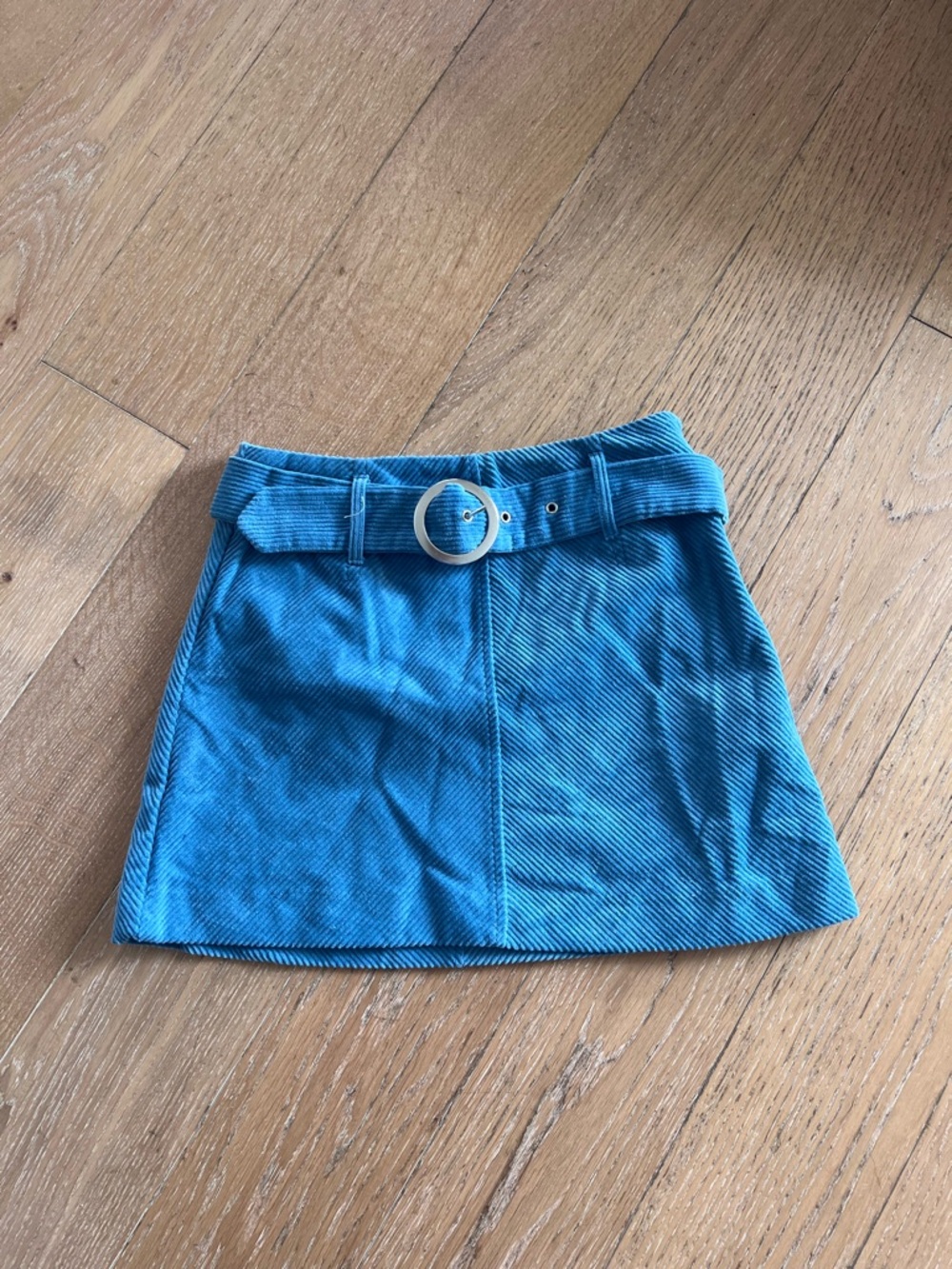 Zara light blue Corduroy Mini Skirt with Round-Buckle Belt
